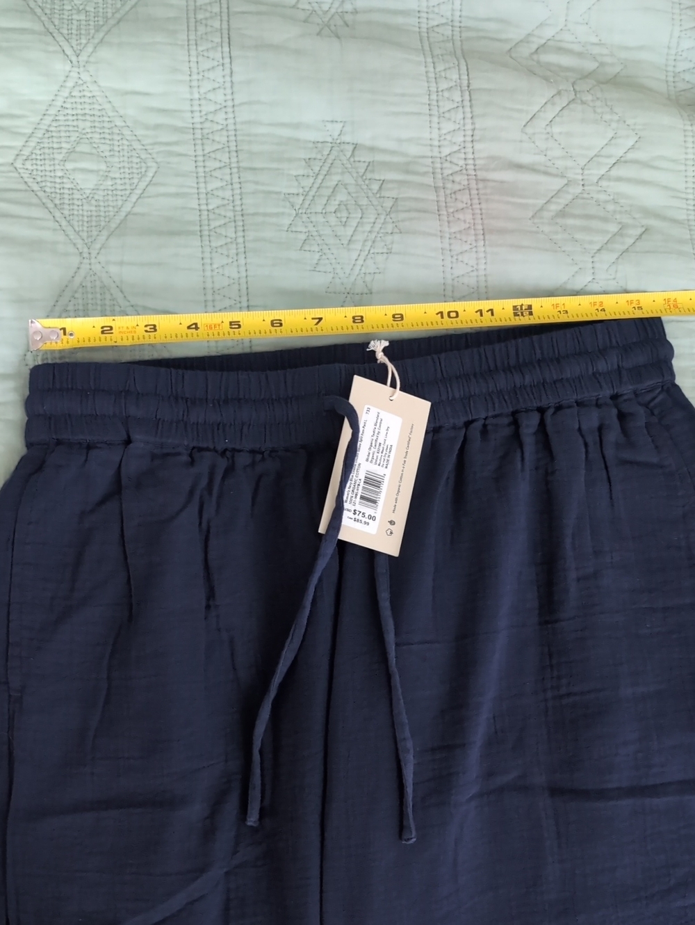 NWT Organic Coastal Double Gauze Split Hem Wide Leg Pant Size Large Navy Blue - Picture 6 of 12